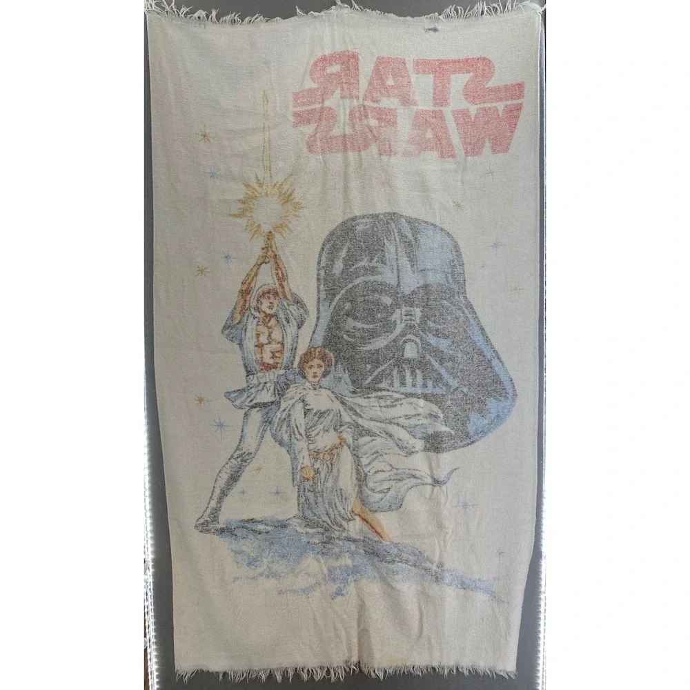 Vintage Star Wars Beach Towel Darth Vader Luke Leia Fringed 1977 Movie Poster